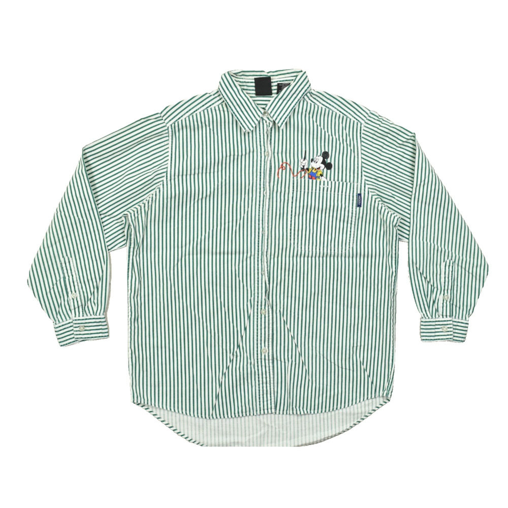 Mickey Unlimited Jerry Leigh Men's Medium Green White Striped Button Down Shirt